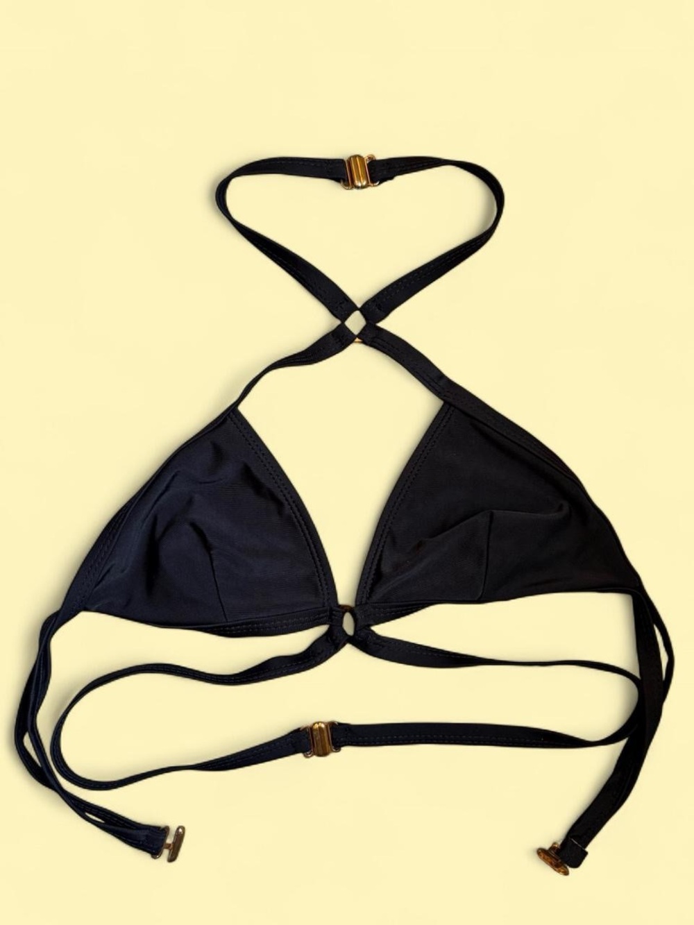 Black strappy Triangle Halter Bikini Top